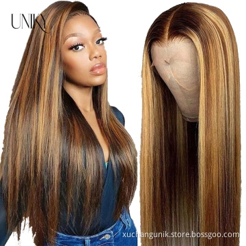 Uniky Highlight piano 4/27 Straight 30 inch lace closure wig Ombre 13X4X1 virgin transparent HD lace front human hair wigs